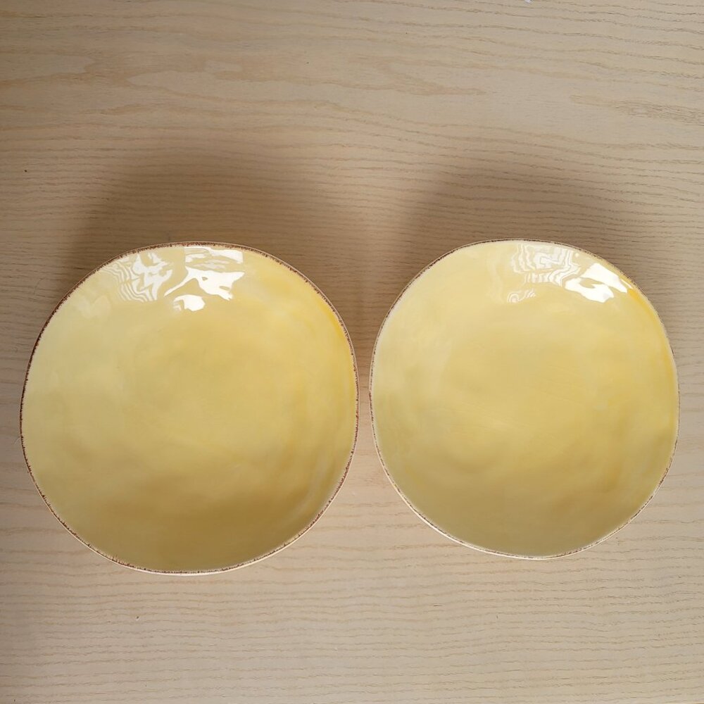 Crate&Barrel Lucca Yellow Stoneware Made In Italy Soup Salad Bowl 8.5 in Set 2 - Picture 6 of 16